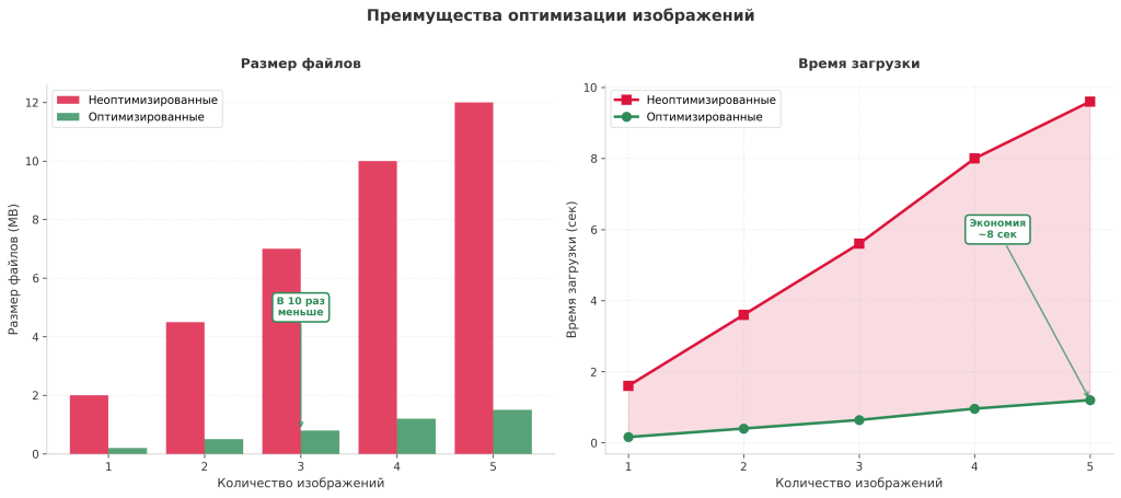 Сравнение размеров файлов: оптимизированное изображение значительно меньше